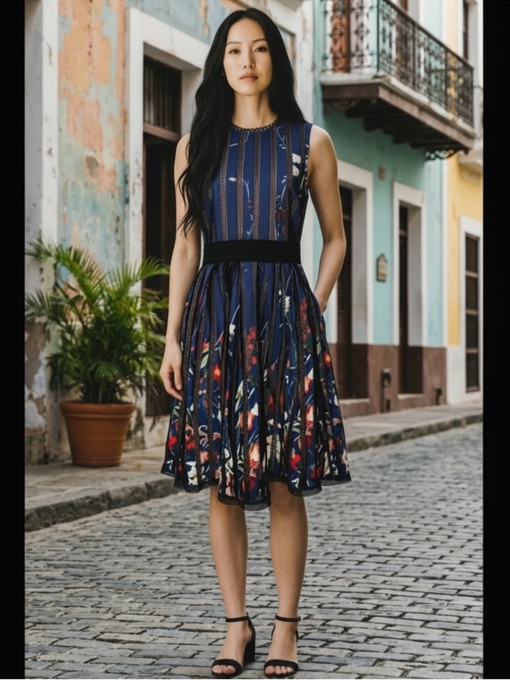 Foxiedox for Anthropologie Navy Floral Fit-and-Flare Midi Dress | NWT